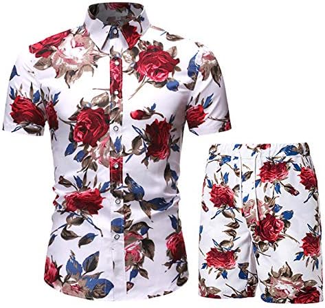 Мъжки Хавайски Комплекти MANTORS с цветен Модел, Риза с копчета с Къс ръкав и къси Панталони, Комплекти от 2