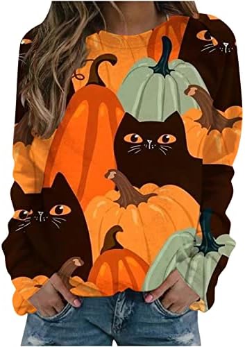 Жена Есенно-Зимния Пуловер Топ 2023 с Дълъг Ръкав и Кръгло Деколте, Графична Блуза Свободно Намаляване на Хелоуин,
