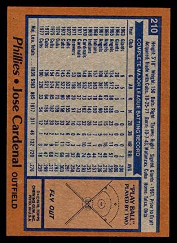 1978 Topps 210 Хосе Cardenal Филаделфия Филис (Бейзболна картичка) Ню Йорк-Филаделфия