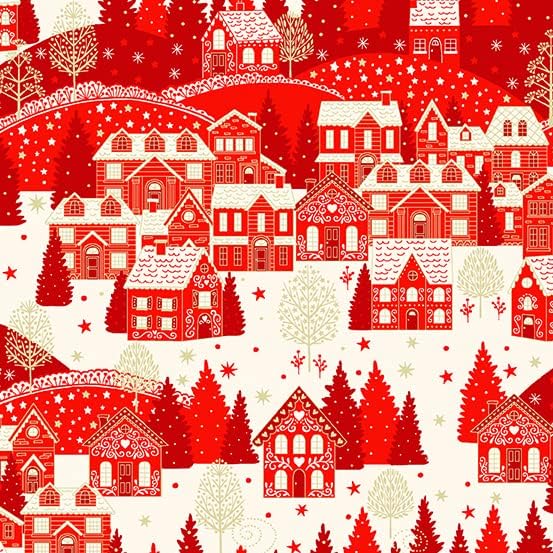 Scandi 2022 ~ Скандинавска Коледна плат Nordic ~ Червено и сиво ~ Тъкан Makower UK Andover ~ Комплект от 14