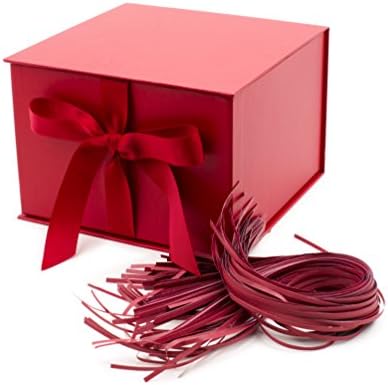 Сгъваема Подарък кутия Hallmark с плънка от Нарязана хартия (Червен) за Коледа, Деня на Св. Валентин, Абитуриентски