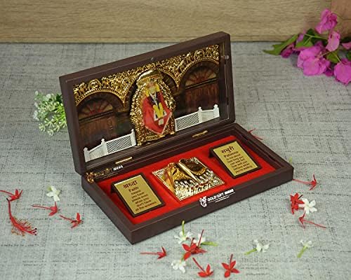 GoldGiftIdeas 24-КАРАТОВО Покритие Фоторамка Сай Баба с Charan Падукой, Индийски Връщане подарък на Puja, Wooden