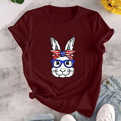 Великден Тениска с Принтом Забавни Очила във формата на Зайче за Жени, Свободни от Ежедневните Празнични Ризи