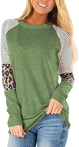 NOKMOPO/ Дамски Пролетно-Есенна Модна Тениска на райета с Леопардовым принтом, кръгло деколте и дълъг Ръкав, Тънка Базова Риза, Върхове