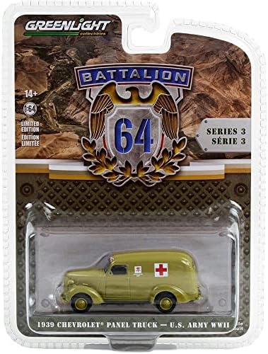 Greenlight 61030-A 1:64 Батальон 64 Серия 3 1939 Chevy Панел камион на Бърза помощ в Армията на САЩ