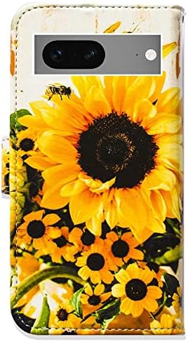 Калъф Bcov Pixel 7, калъф за телефон с панти капак Sunflower Bee, една чанта-портфейл с отделения за карти,