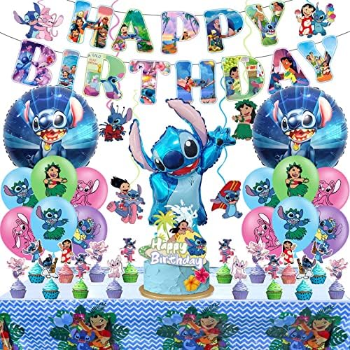 Аксесоари за рожден Ден на Lilo and Stitch, Украса за парти Lilo and Stitch Включват Банер за Рожден Ден, балони