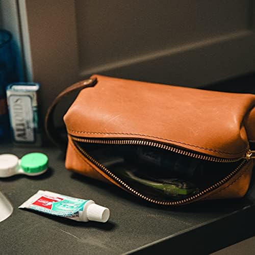 Комплект Dopp от естествена кожа Rustico Пътна Чанта за Тоалетни Принадлежности Хигиенична чанта от кожа с цип