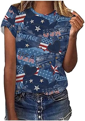 Ризи 4 юли, Дамски Блузи на Ден на независимостта 2023, Тениска с къс ръкав, Патриотичен тай-Дай, Лятна Тениска