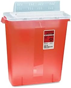 Прозрачен червен контейнер за остри предмети от COVIDIEN, 16,3 х 13,8x 6
