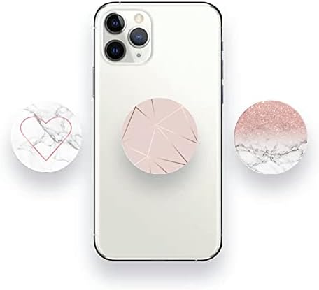 Поставка за мобилен телефон, Държач за отпечатъци - Розово Сърце, Розово Злато, Бял Мрамор (3 опаковки)