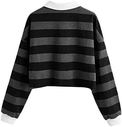 NaRHbrg / Дамски Ежедневни Съкратен Свитшоты, Блузи, тениски с дълъг ръкав, Яка, Копчета Отпред, Пуловер Polo