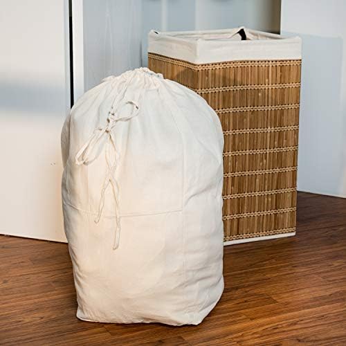 Изплетен кош за бельо Honey-Can-Do от бамбук с подвижна холщовым чанта HMP-01620 Натурална, височина 25 см