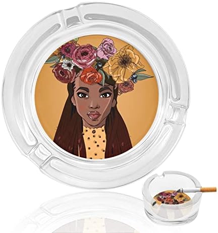 Красива Африканска Жена с Цветя от Стъклени Пепелници за Цигари и за Пури, Пепелник Кръгъл Калъф за употреба