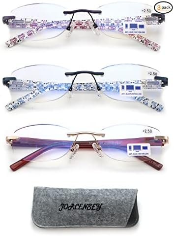 3 Опаковки Очила за четене без рамки за жени, Сини Светозащитные очила за четене, Класически Компютърни очила