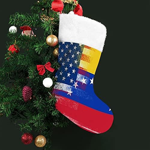 Коледни Чорапи с Флага на САЩ и Венецуела, Бели Супер Меки Плюшени Модни Коледни Чорапи С Коледа Интериор