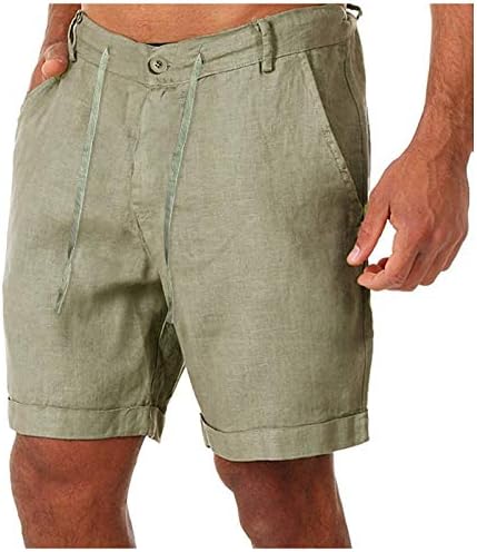 NIUQI Мъжки Ежедневни Ленени къси Панталони Летни Плажни Шорти Свободно Намаляване Къси Панталони с Шнурком