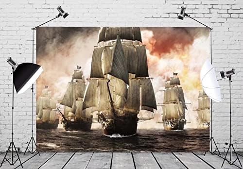 BELECO 12x8ft Текстилен Фон на Пиратски Кораб Древен кораб Круизен Лайнер на Фона на Плаване Флот Мрачно Небе