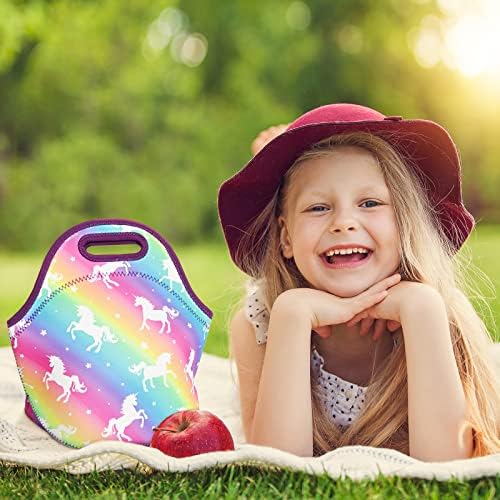 WERNNSAI Rainbow Unicorn Lunch Bag - Чанта за обяд с неопреновой изолация за Момичета, Детски Училищна Чанта