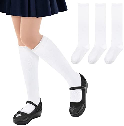 3 Двойки Гольфов до Коляното за Момичета, Чорапи за Училищна униформа, Дълги Чорапи за Момичета, Безшевни Памучни