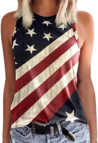 На 4 юли, Ризи за Жени с Флага на САЩ, Летни Блузи Без ръкав, с кръгло деколте, Риза в Звездната Ивица, Ежедневни