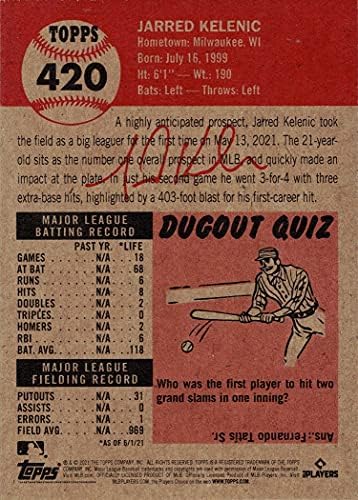 Бейзболен набор от Topps Living Set 2021 420 Карта начинаещ Джарреда Келенича Сиатъл Маринърс - произведени