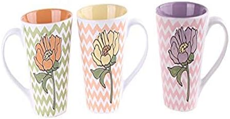 Керамични чаши с шевроном и цветя Blue Sky (комплект от 6 чаши), 17 грама, Мулти