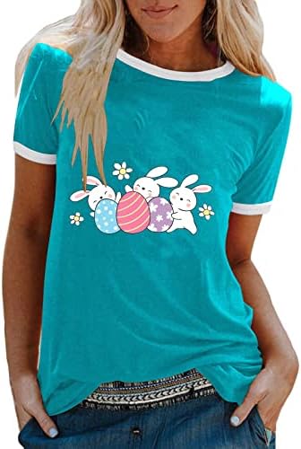 Тениски с Весел Заек, Дамски Тениски с кръгло деколте в Деня на Великден с къс ръкав и Забавно Принтом Яйца