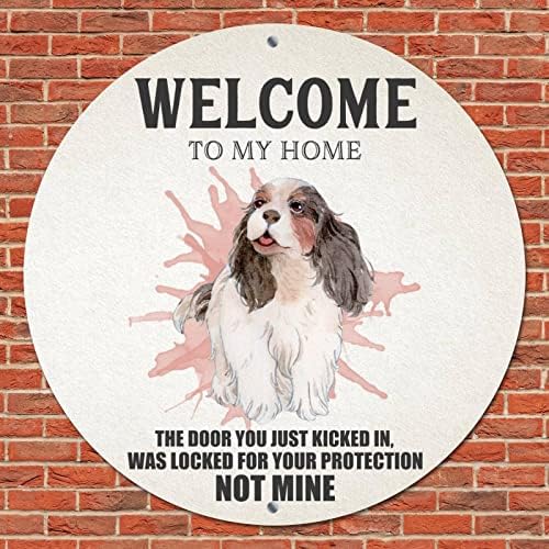 Кръгла Метална Лидице Табела с Надпис Добре дошли в Моя дом, Забавно Куче на Вратата Закачалка, Реколта Стенни