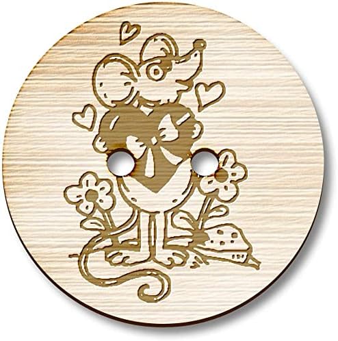 Azeeda 3 x 38 мм Мишка Свети Валентин С Големи кръгли дървени копчета (BT00114844)