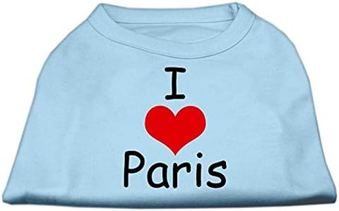 Mirage Pet Products 8-Инчов Тениски с Трафаретным принтом I Love Paris за домашни любимци, X-Small; Светло синьо