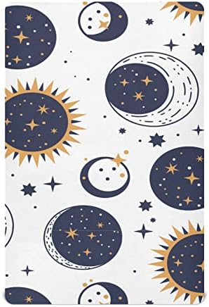 Мини-Чаршаф за легло AIXIWAWA с изображение на Слънцето и Луната за деца, Дишащи и Мека Чаршаф Playard В комплект