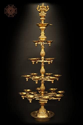 16 Лампа на Ганеша с Пет подносами и Двадесет и четири восък със Месинг | Ръчна изработка | Направено в Индия,