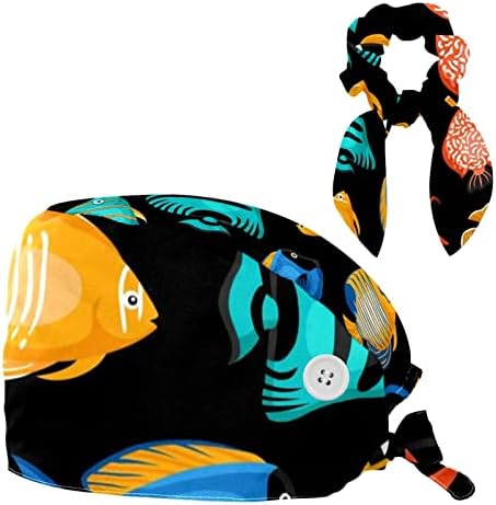 Работна Шапчица с Шарките на Тропическа Риба Копчета, Регулируем Пищната Шапка Унисекс, Шапчица-Търкане с Бантиком