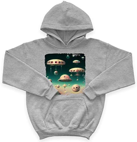 Детска hoody от порести руно с космически кораб - Детска hoody с извънземни - Hoody с качулка НЛО за деца