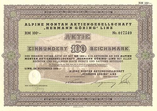 Alpine Montan Aktiengesellschaft Херман Гьоринг Линц - Склад за сертификат