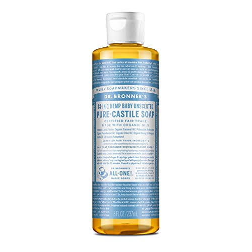 Dr. Bronner's - Течен сапун от чиста Кастилска (детско без мирис, 8 унция) - Произведено на базата на органични