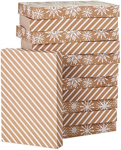 Комплект от крафт блузи Hallmark (12 кутии: Бели снежинки и ленти на крафте) за Коледа, Ханука, на рождени Дни,