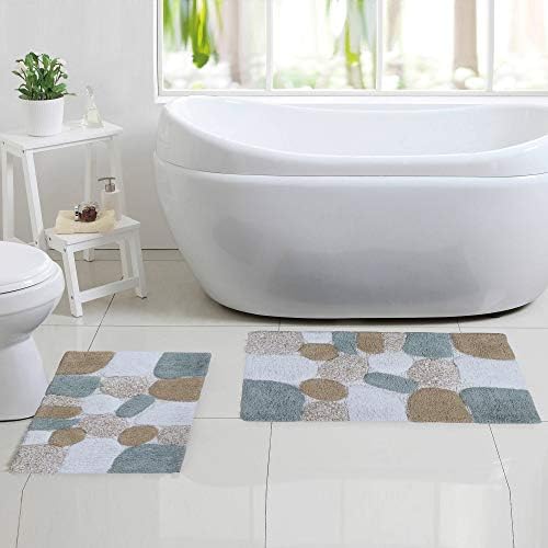 Комплект Постелки за баня от памук с камъни от 2 теми - килимче за баня от чист памук - 21x32 /17x24 -