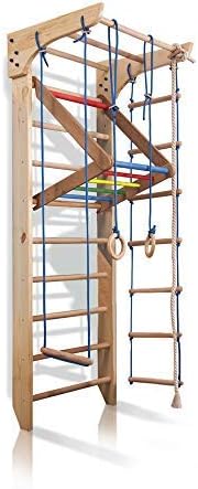 Дървена шведски стълба - Комплект дъски-стойл за физиотерапия и гимнастика с люлки и фиксирани перекладиной