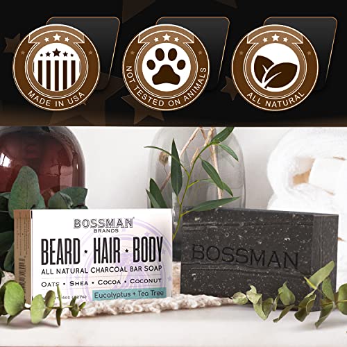 Мъжки Барово сапун Bossman 4 в 1 – Натурално Органично средство за измиване на брадата, Шампоан, Препарат за