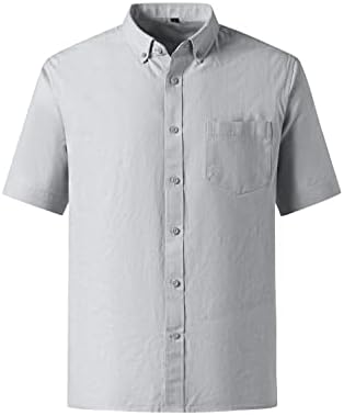 MAXJON Мъжки Ежедневни Риза с Копчета и Къс Ръкав, Памучни Ленени Ризи за Мъже, Летни Плажни Ризи