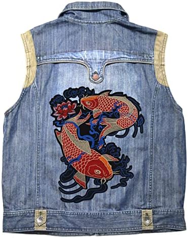 Нашивка Прая, Японската риба Koi, Малки и Големи Бродирани ленти на гърба за яке и жилетка (опаковка от 2)