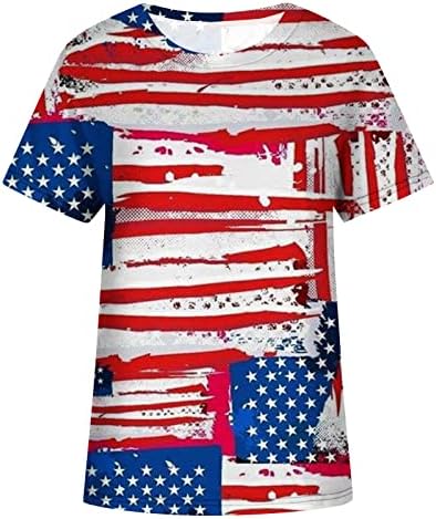 Дамски Ризи с принтом на Американското, Върхове Патриотична Ивица с кръгло деколте и Къс Ръкав, Ежедневни Тениска