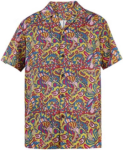 Хавайски Ризи за Мъже, Ежедневни, Плажни Ризи с Копчета, Мъжки Ризи с Къс Ръкав и Цветен Модел