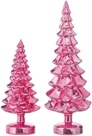 РАЗ Внос 2022 са подбрани Коледно дърво от розово стъкло 15,25 инча, Комплект от 2