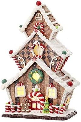 Фигурка Regency International Cookie Stack House, 13 инча, Червено-Зелена, Бяла, Глина, с led подсветка, Работи