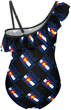 Бански костюми WEEDKEYCAT с Флага на щата Колорадо За момичета, Бански костюми, С Волани На Едно Рамо, Бански