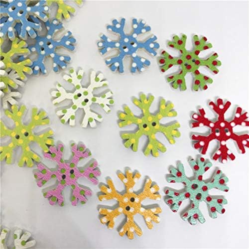 SUPVOX 100шт Снежинки Декоративни Копчета 2 Дупки Дървени Копчета за Scrapbooking Занаят САМ на 25 мм (Цветни)