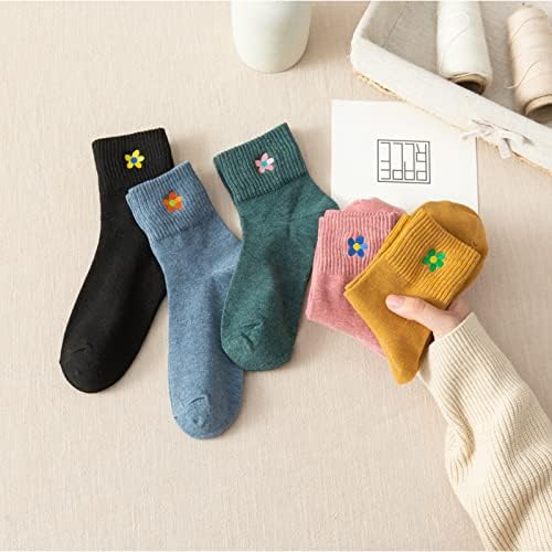 5 Чифта Чорапи за Екипажа, Сладки Чорапи за Глезените с Цветна Бродерия, Подаръци за Жени, Чорапи за Тийнейджъри